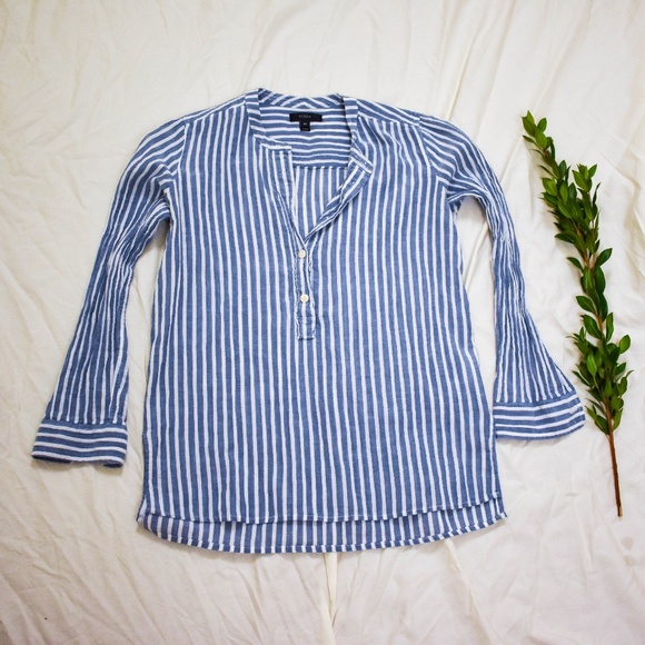 J. Crew Tops - J. Crew Grey Blue Striped Lightweight Popover Top